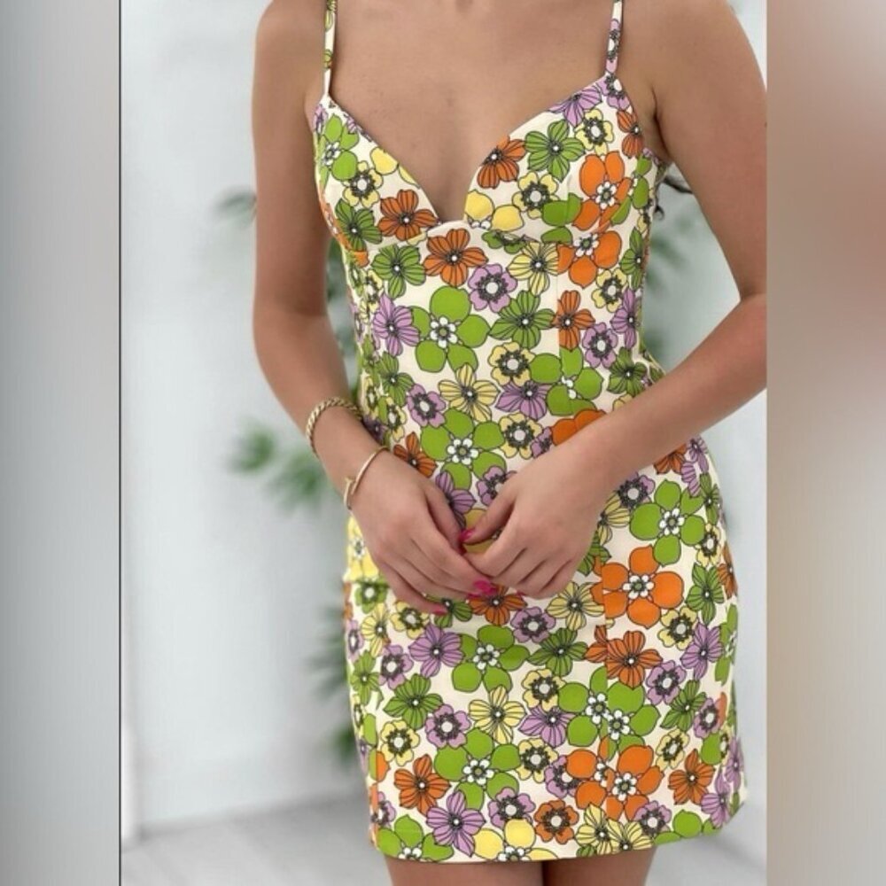 ZARA Women’s Multicolor‎ Floral Sweetheart Neck Sexy Mini Dress 8342/370 SMALL